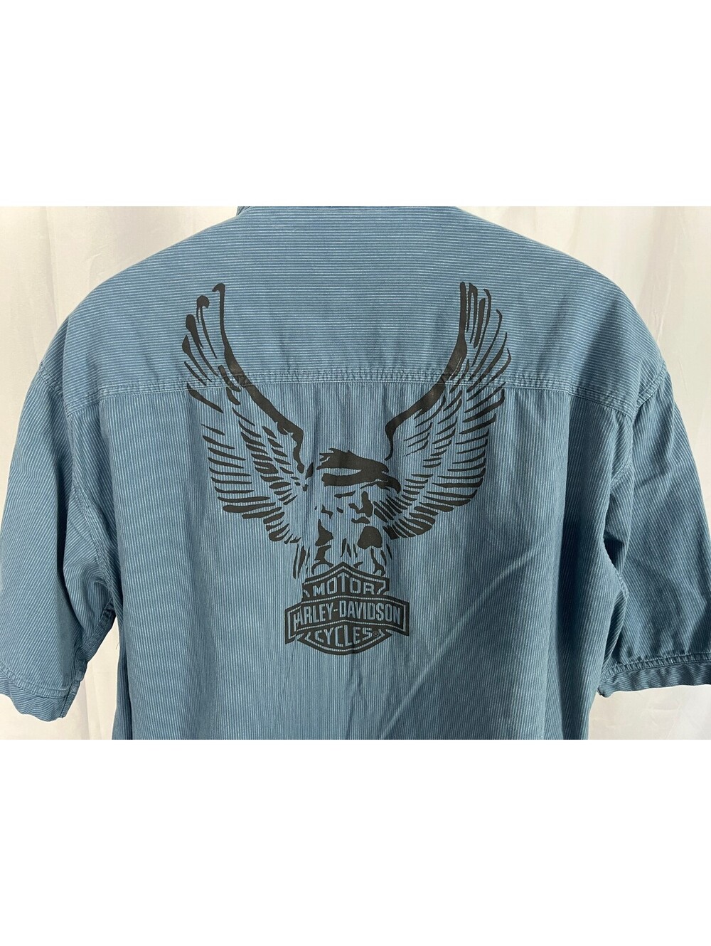 Harley-Davidson Motorcycles Men's Blue Black Vintage Short Sleeve Shirt XL
